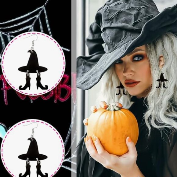 Witch Hat and Legs Halloween Fall Earrings - Picture 1 of 5